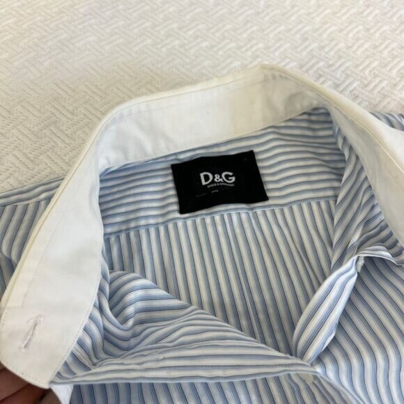 Dolce & Gabbana Women's 44 IT Medium US Blue White Button Up Shirt Top Preppy - Picture 13 of 16